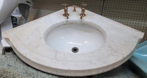 Vintage Corner Marble Bathroom Sink with Faucet Set 26 1/2