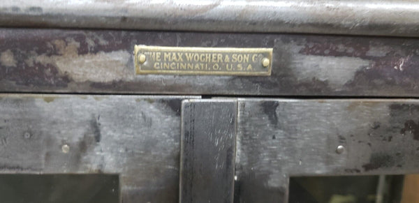 Antique Steel Medical Cabinet Beveled Glass 3 Drawers & Cabriole Legs GA9499