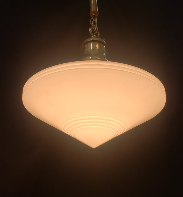Restored Art Deco Flush Mount Pendant Light w/ Bullseye Point Shade GS01024