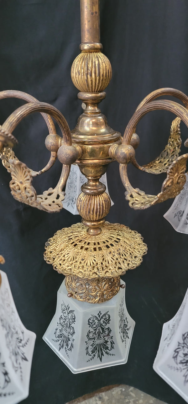 Ornate 6 Light Victorian Chandelier w/ Fluted Etched Shades 24" x 36" GS00997