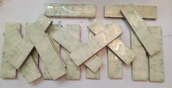 Vintage Lot of 19 Green & Ivory Ceramic Fireplace Tiles 6" x 1 1/2" GS00677