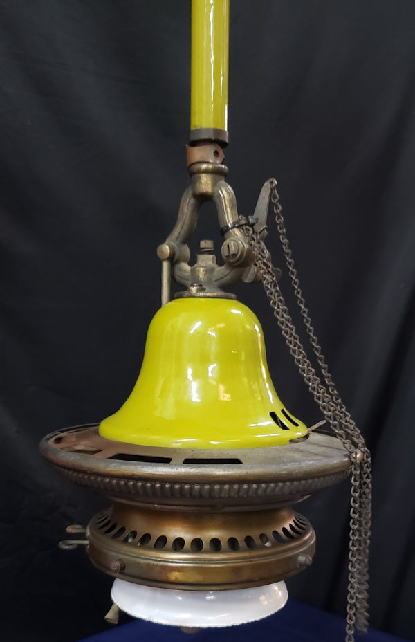 Rare Chartreuse Green Porcelain & Brass Humphrey ARC Gas Chandelier 28" GS00922