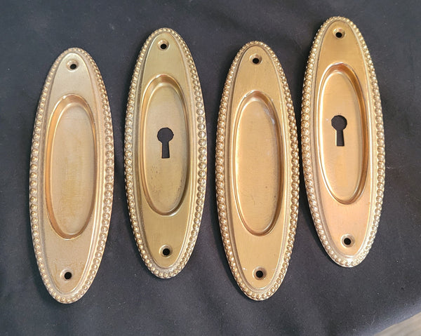 4 Oval Pocket Door Escutcheon Plates with Beaded Trim 7" x 2 1/8" GS00588