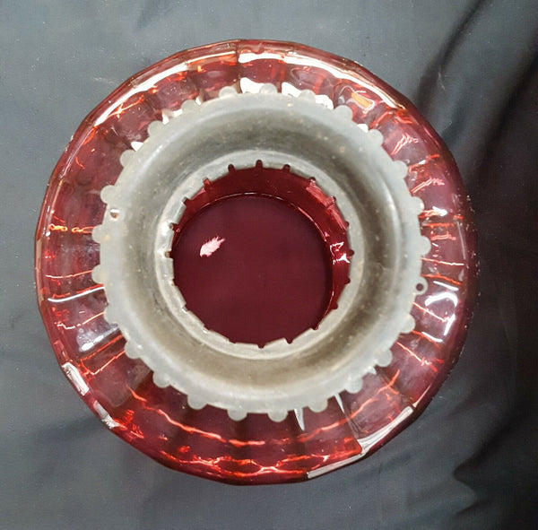 Victorian Cranberry Glass Globe w/ Top Brass Crown 8 1/4" x 7" GS00738
