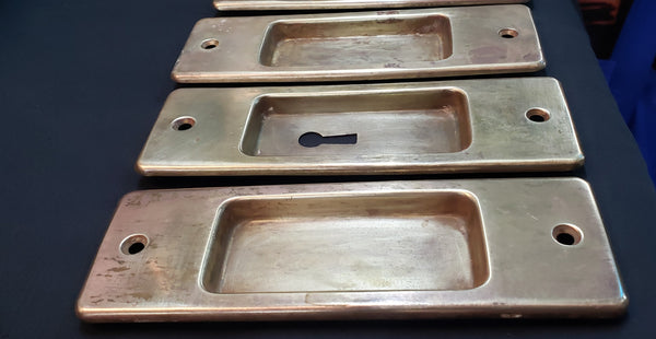 Set of 4 Restored Solid Brass Pocket Door Escutcheon Plates 6" x 2" GS01062