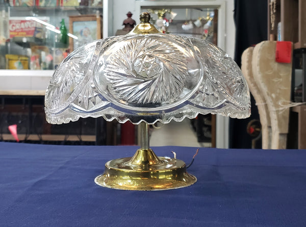 Vintage Crystal Clear Leaded Glass & Brass Flush Mount Ceiling Light 12" GS00831