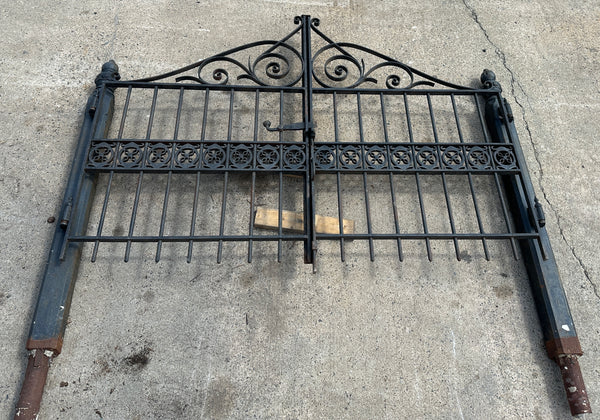 Antique Iron Entryway Gates w/ Ornate Cast Iron Posts GA20318