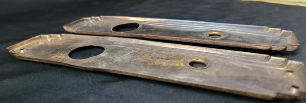 Pair of Brass Art Deco Backplates w/Deadbolt Hole 9 1/2" x 2 3/8" GS00876