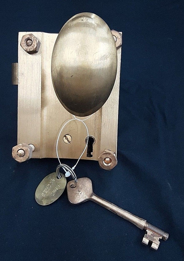 Brass Ship Rim Lock with Oval Knob and Key "Bond Store" Fob
