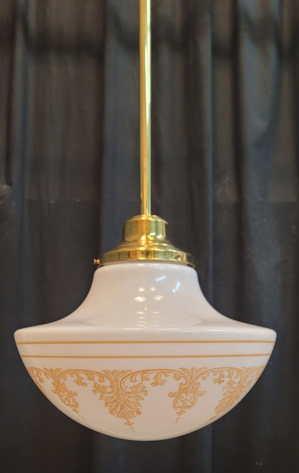 Restored Pair of Pendant Light Fixtures w/ Ornate Shades 17" x 35" GS01014