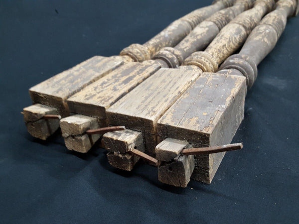 Architectural Salvage 4 Wooden Spindles Balusters Double Collars & Spiral Center