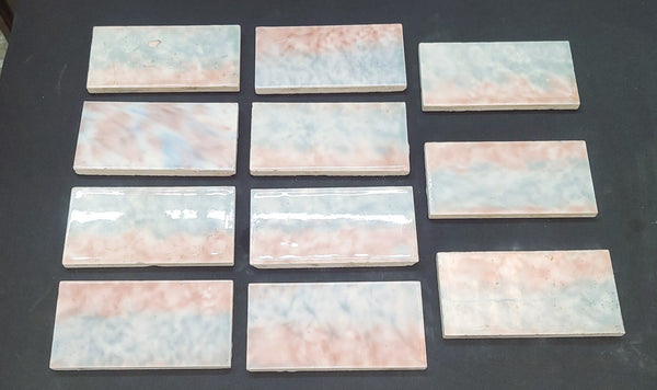 Vintage Lot of 11 Mottled Pastel Glazed Ceramic Fireplace Tiles 6" x 3" GS00682