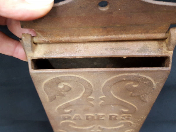 1909 Cast Iron Paper Letter Mail Box Embossed Scroll Designs