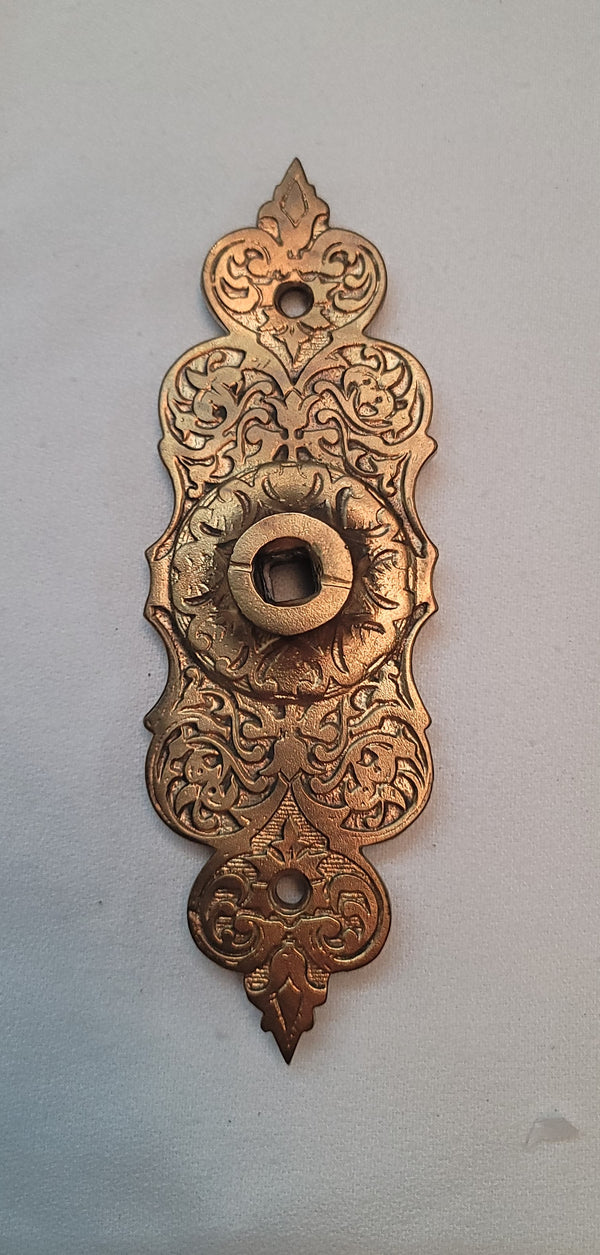 Restored Victorian Ornate Solid Brass Door Knob Backplate 6 3/8" x 2" GS00598