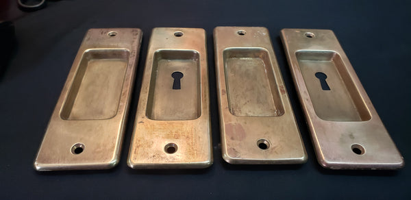 Set of 4 Restored Solid Brass Pocket Door Escutcheon Plates 6" x 2" GS01062