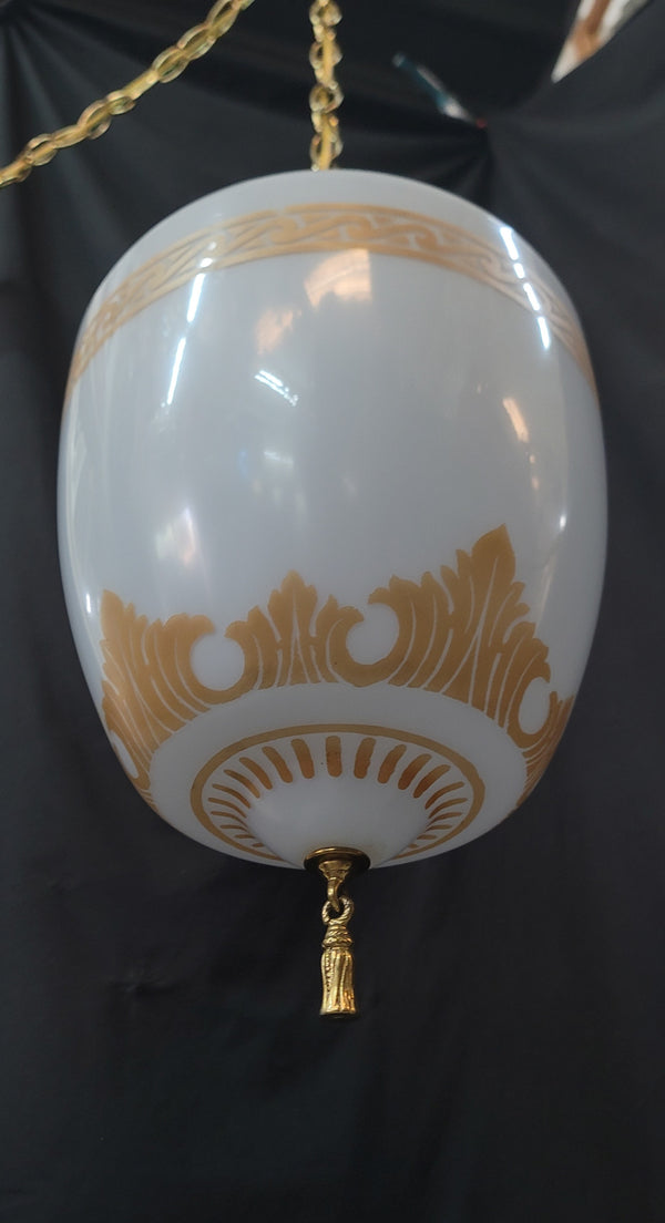 Restored Victorian Brass Pendant Light w/ Ornate Shade GS01030