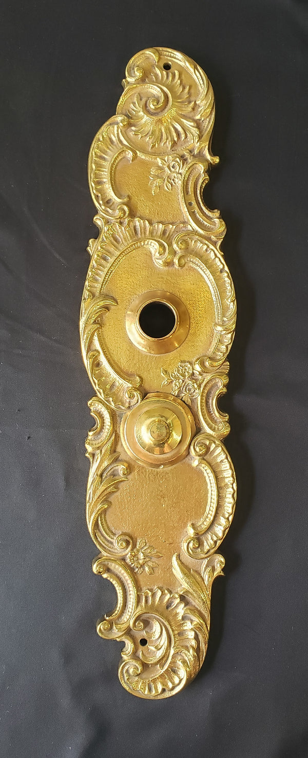 Restored Ornate Art Nouveau Solid Brass Door Back Plate 13" x 3 1/8" GA290
