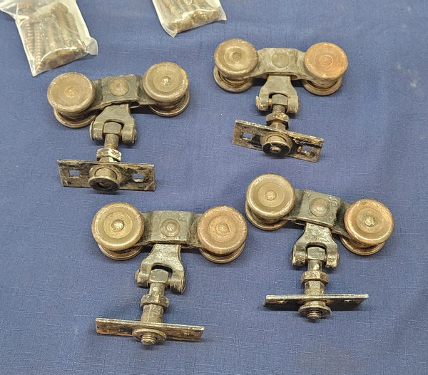 Rare! 2 Complete Pocket Door Hardware Sets w/ Railing Wheels & Screws GS00653