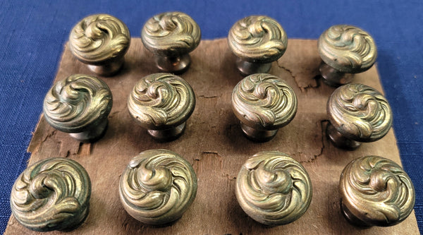 Set of 12 Solid Brass Art Nouveau Furniture/Cabinet Knobs w/ Screws GS00667