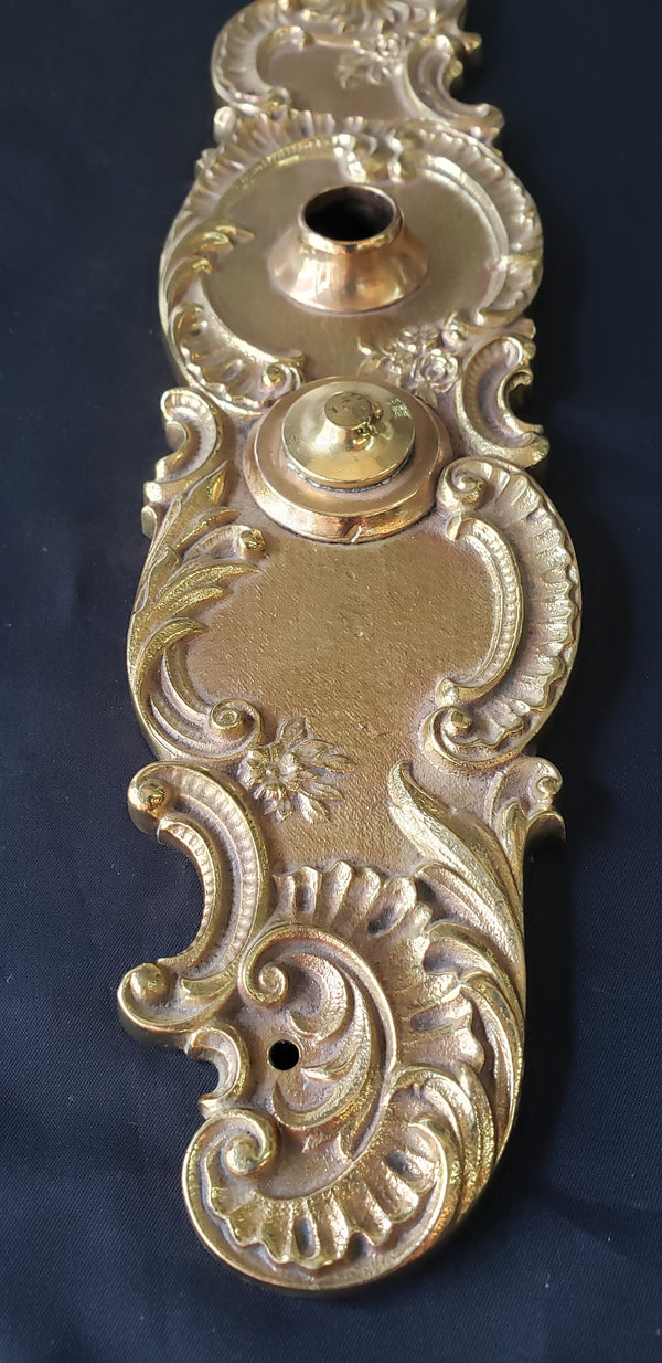 Restored Ornate Art Nouveau Solid Brass Door Back Plate 13" x 3 1/8" GA290