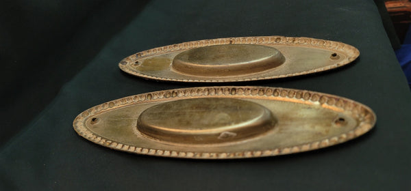 Pair of Oval Brass Plated Pocket Door Escutcheon Plates 7 1/2" x 2 1/2" GS01060