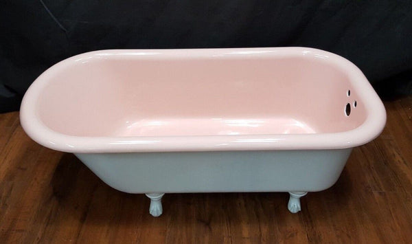 Restored Vintage Pink & White Cast Iron Claw Foot Tub 60" x 30" x 22"