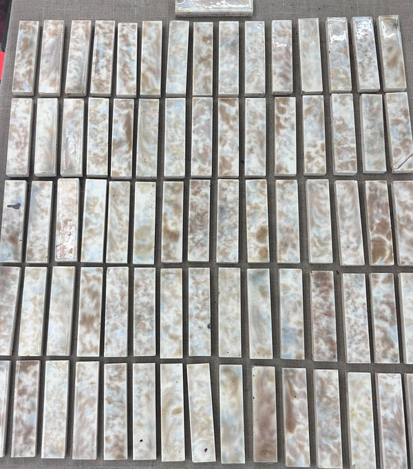 76 Vintage 4"x  1" Mottled Glazed Fireplace Tiles GS010946