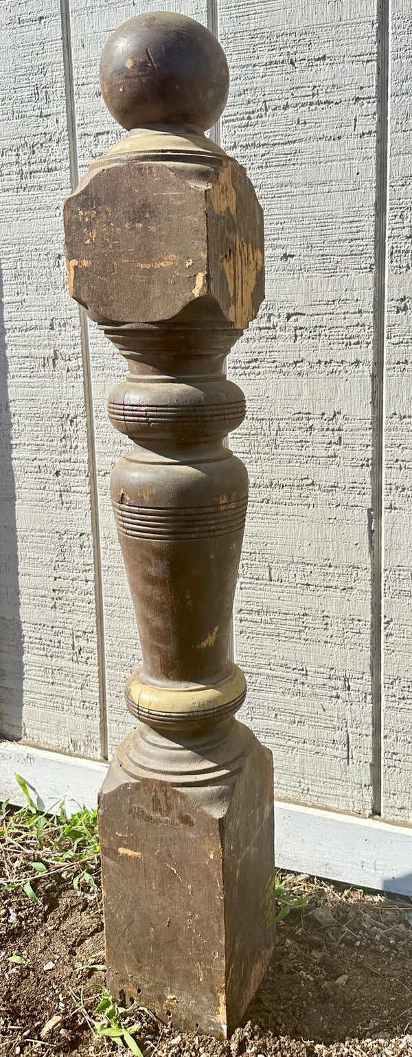 Heart Pine Wood Turned Newel Post w/ Ball Top GA20416