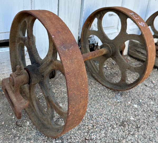Pair of Industrial Cast Iron Cart Wheels GA20942