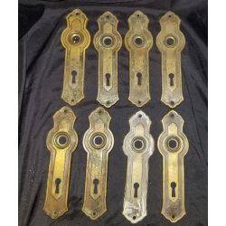8 Brass Art Deco Door Knob Back Plates 6 3/8" T x 2" W GA302