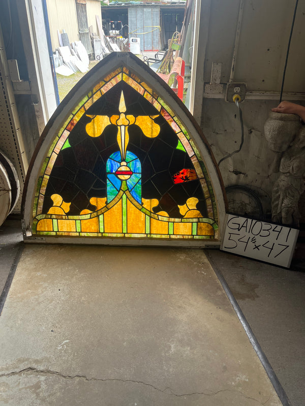 Gothic Arched Stained Glass Window  54 1/2 x 47 GA10341