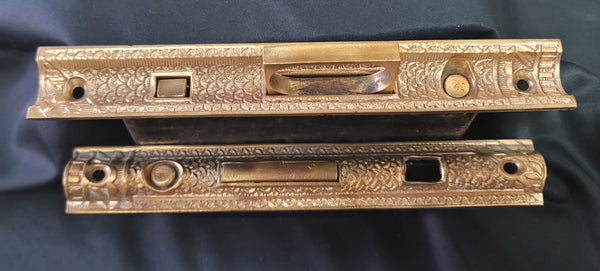Restored Victorian Pocket Door Lock Set 5 1/2" T x 3 5/8" D GS00929