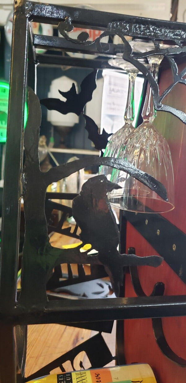 Custom Hand Crafted Coffin Shaped Iron & Wood Wine Rack GS00871