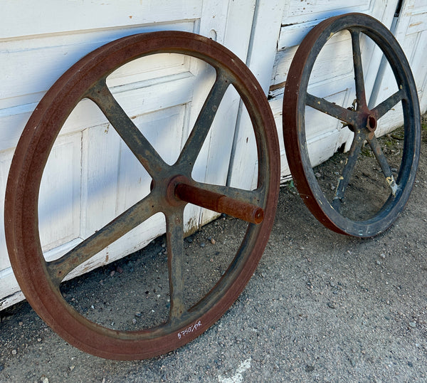 Pair of Industrial Cast Iron Pulley Wheels GA20930