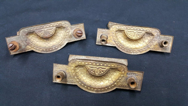Architectural Salvage Tortoise Shell Design Drawer Pull Handles Set of 3