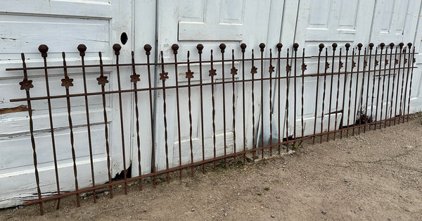 Antique Wrought Iron Fencing w/ Ball Top Finials & Floral Medallion GA20481