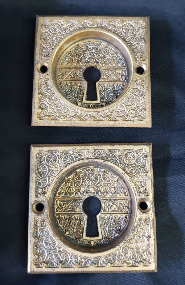 Restored 1870's Eastlake Victorian Pocket Door Lock Set w/ Key & More GS010925