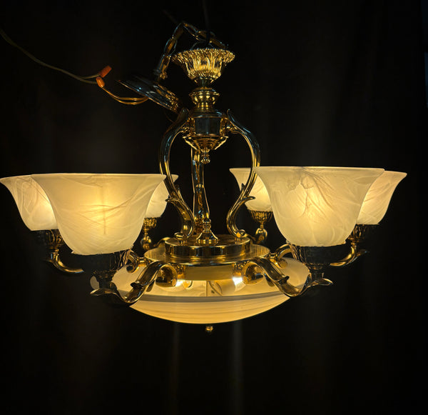Brass 8-Light Chandelier with Shades GA21276