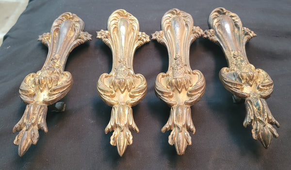 4 Tall Brass Art Nouveau Curtain Drapery Tie Backs 10 1/2" x 3 1/2" GS00644