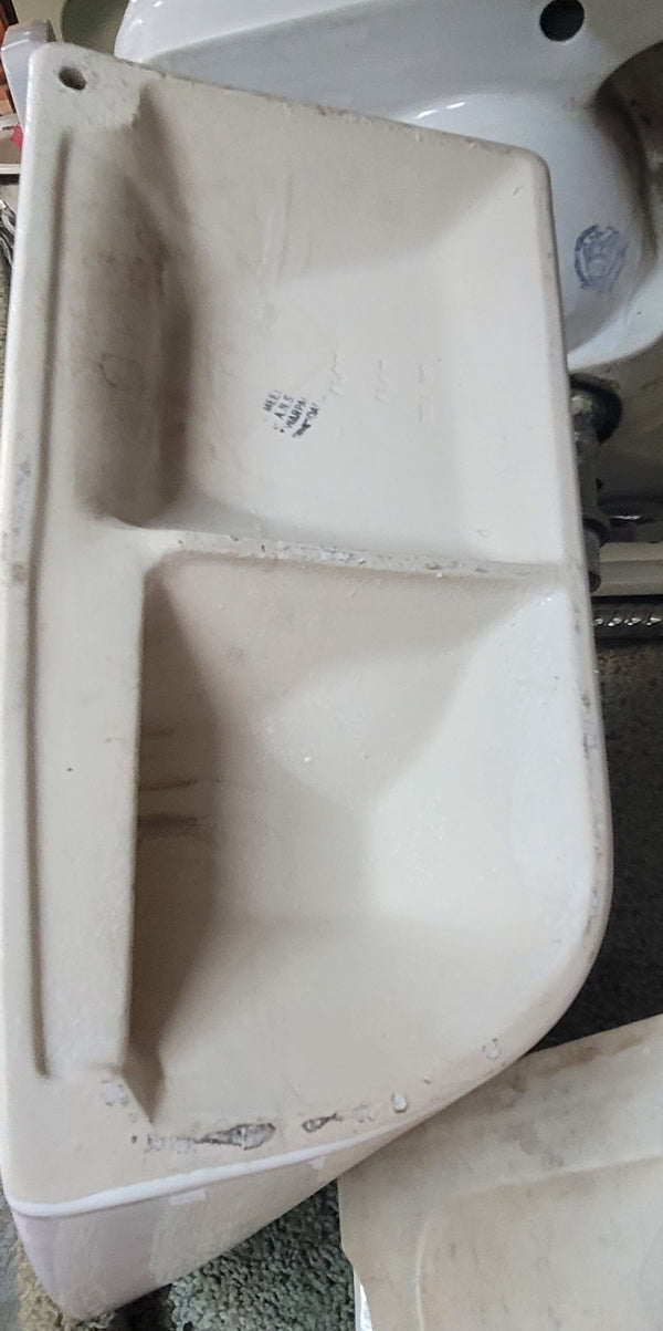 Small White Corner Porcelain Sink with 3 Hole Spread 22 1/4" x 22" GS00606