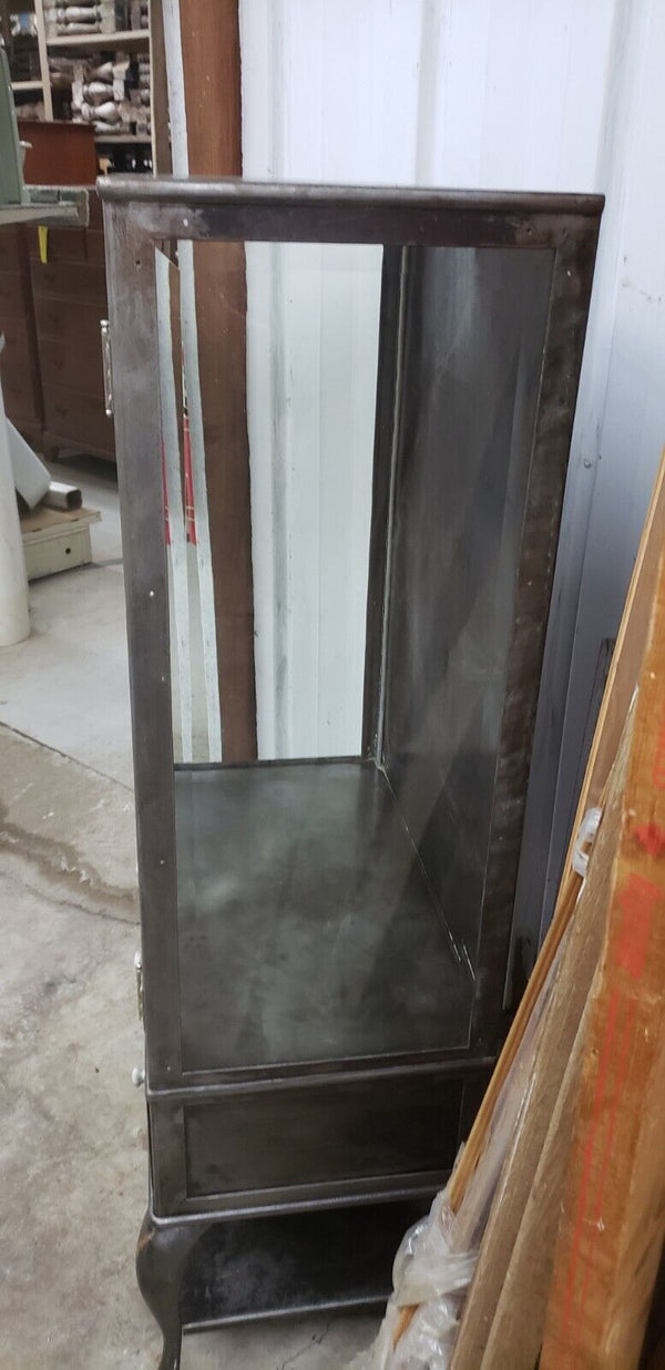 Antique Steel Medical Cabinet Beveled Glass 3 Drawers & Cabriole Legs GA9499