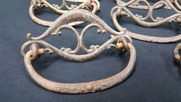 Architectural Salvage Brass Filigree Scroll Design Pull Drawer Handles Set of 8