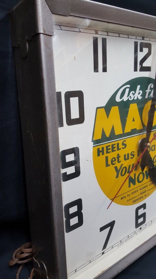 Vintage 1957 Ask For Magic Heels Soles Shoe Repair Square Electrical Wall Clock