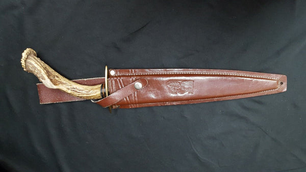 Handmade Knife with Antler Handle & Leather Sheath