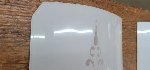 Set of 3 Victorian White Cased Curved Etched Glass Panels 24" x 10" GS00780