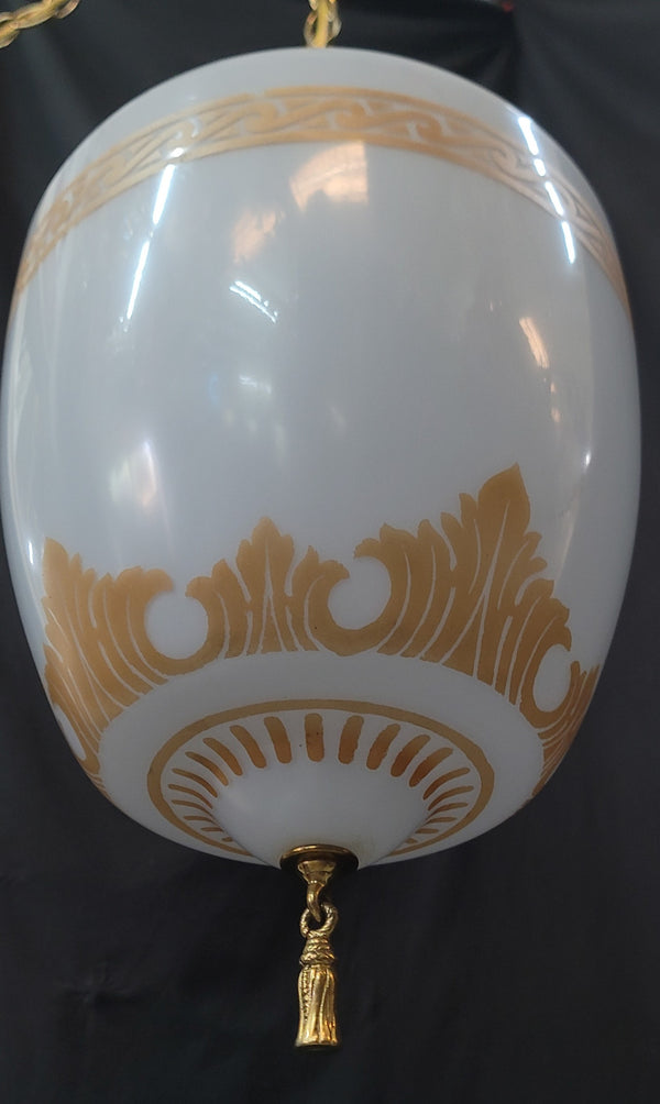 Restored Victorian Brass Pendant Light w/ Ornate Shade GS01030