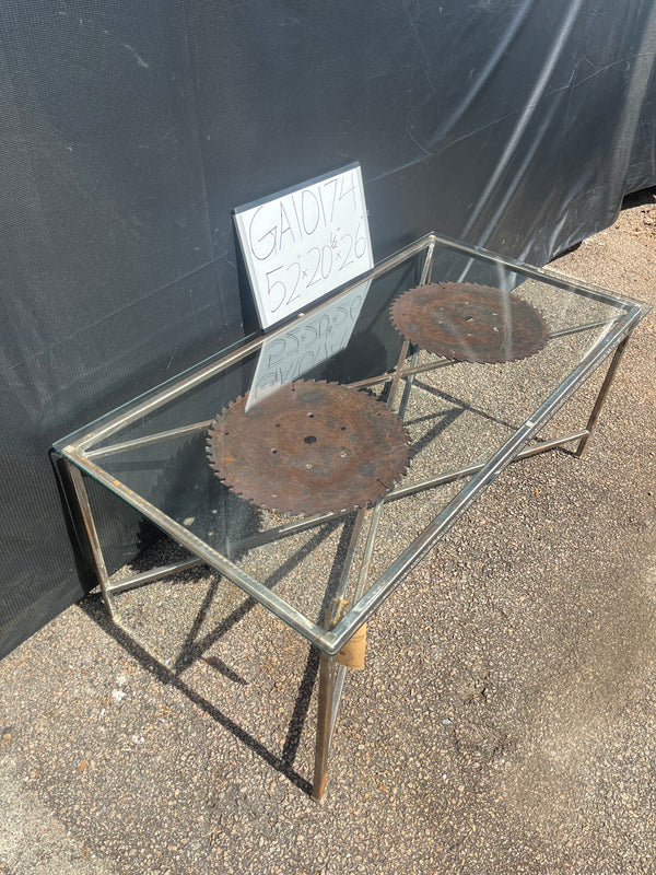 Glass Top Vintage Saw Blade Coffee Table GA10174