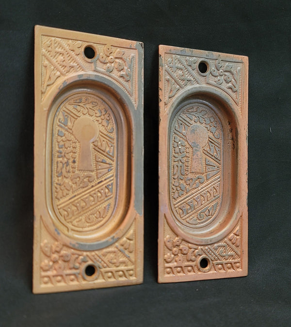 Victorian Eastlake Pocket Door Keyhole Escutcheon Plates 4 5/8" x 2 1/8" GS01049