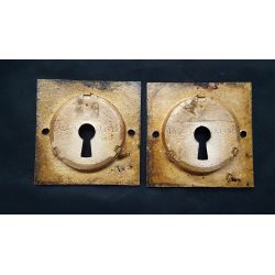 Restored Solid Brass Ornate Pocket Door Keyhole Escutcheon Plates GA1197