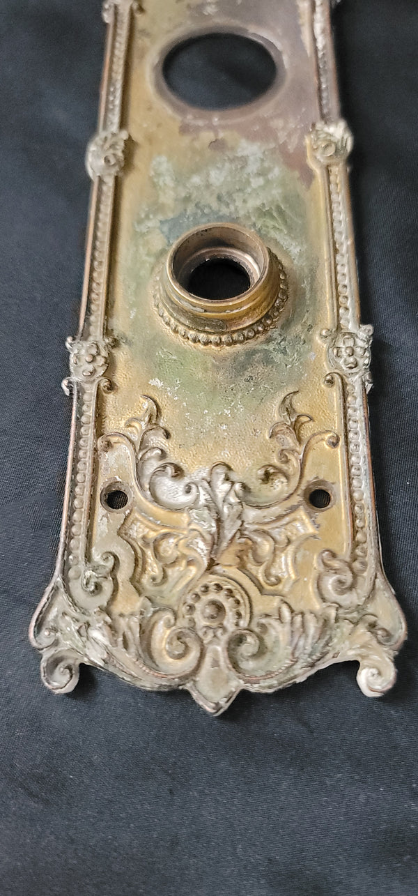 Ornate Brass Art Nouveau Backplate w/ Deadbolt Hole 11" x 3" GS00875